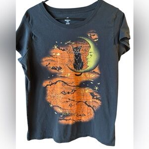 Halloween t-shirt XL 100% cotton in bright orange design and black cat